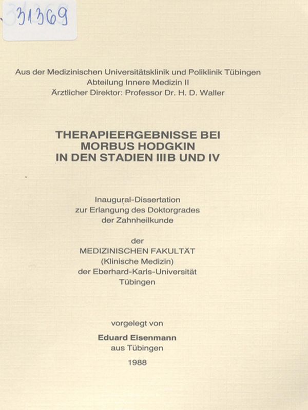 Therapieergebnisse bei Morbus Hodgkin in den Stadien IIIB und IV