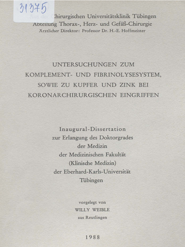 Untersuchungen zum Komplement- und Fibrinolysesystem sowie zu Kupfer und Zink bei koronarchirurgischen Eingriffen
