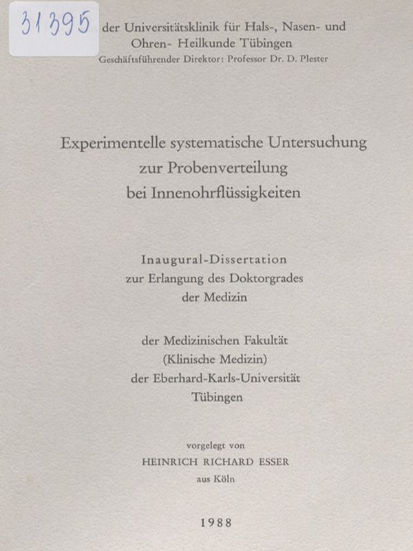 Experimentelle systematische Untersuchung zur Probenverteilung bei Innenohrflussigkeiten