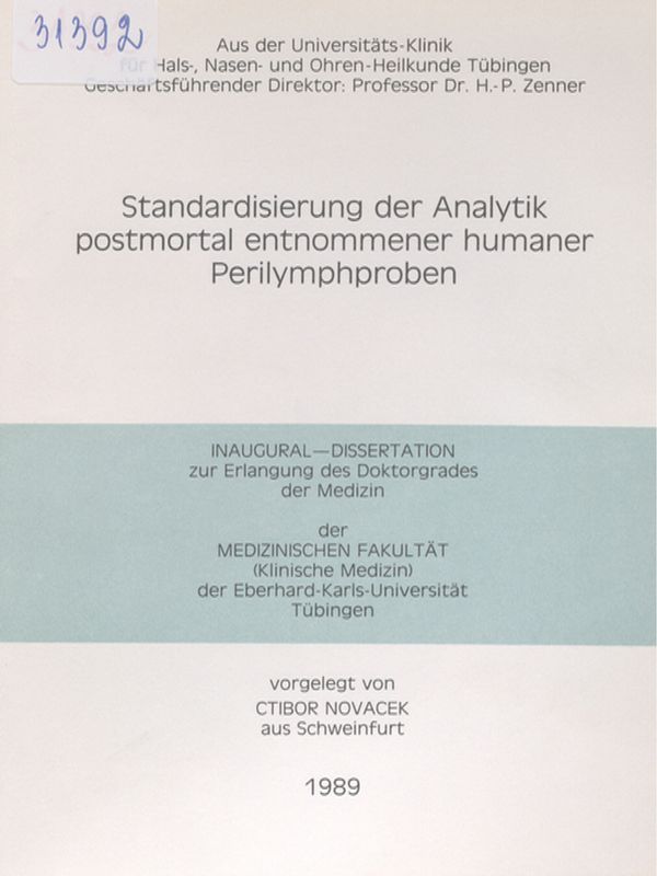 Standardisierung der Analytik postmortal entnommener humaner Perilymphproben