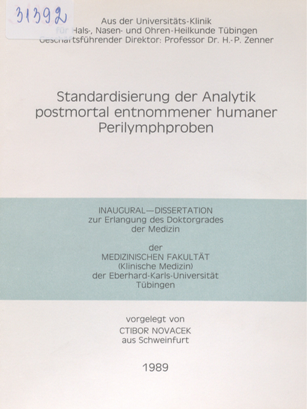 Standardisierung der Analytik postmortal entnommener humaner Perilymphproben