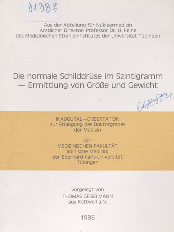 Die normale Schilddruse im Szintigramm - Ermittlung von Grosse und Gewicht