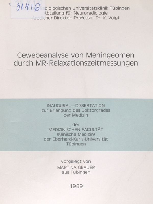 Gewebeanalyse von Meningeomen durch MR-Relaxationszeitmessungen
