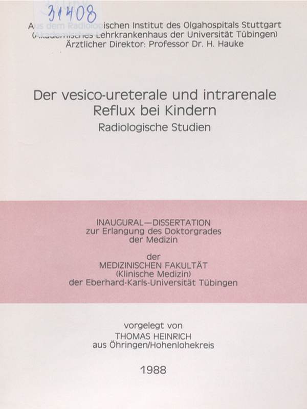 Der vesico-ureterale und intrarenale Reflux bei Kindern : Radiologische Studien