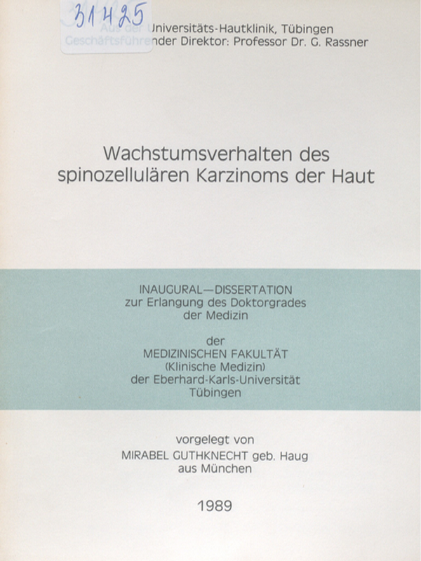 Wachstumsverhalten des spinozellularen Karzinoms der Haut