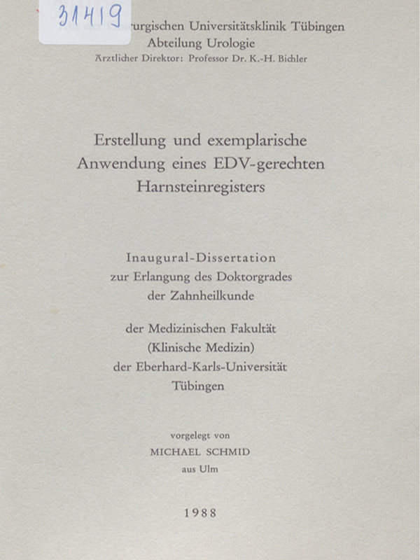 Erstellung und exemplarische Anwendung eines EDV-gerechten Harnsteinregisters