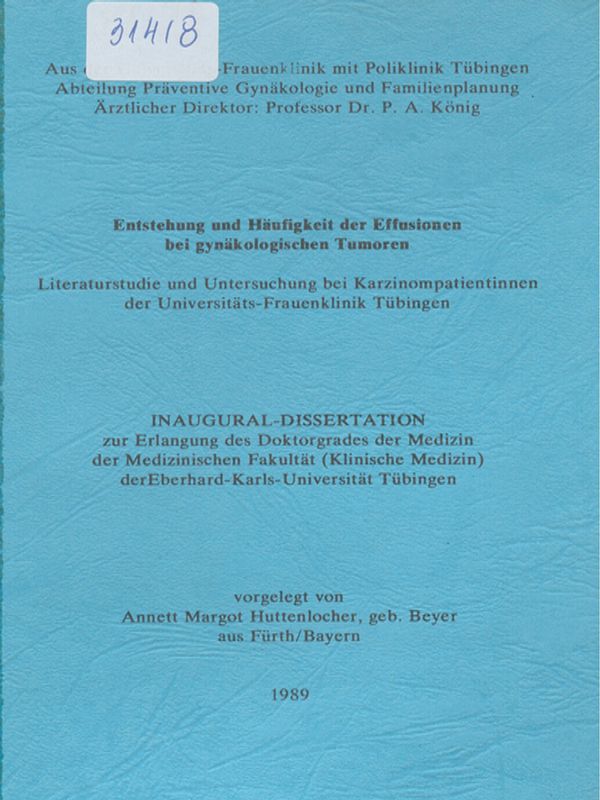 Entstehung und Haufigkeit der Effusionen bei gynakologischen Tumoren
