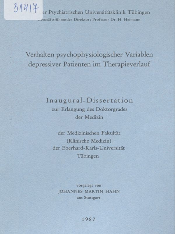 Verhalten psychophysiologischer Variablen depressiver Patienten im Therapieverlauf