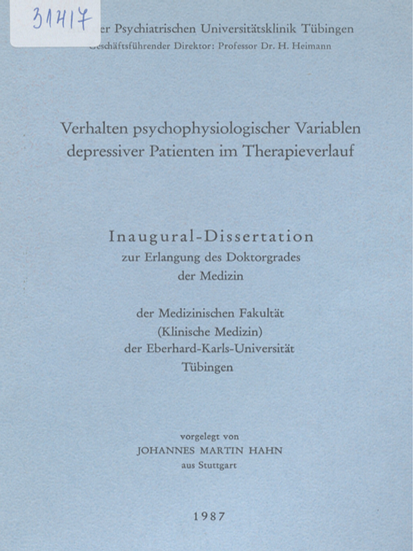 Verhalten psychophysiologischer Variablen depressiver Patienten im Therapieverlauf