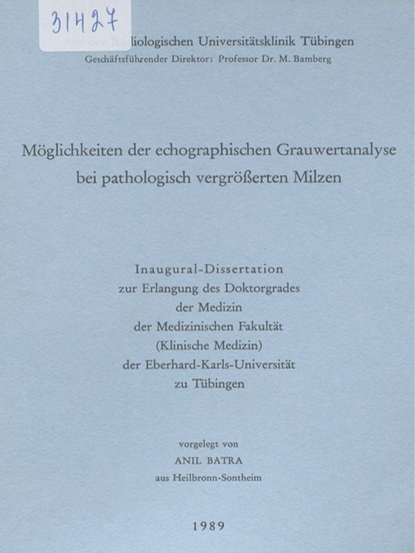 Moglichkeiten der echographischen Grauwertanalyse bei pathologisch vergrosserten Milzen