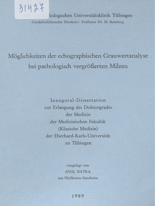 Moglichkeiten der echographischen Grauwertanalyse bei pathologisch vergrosserten Milzen