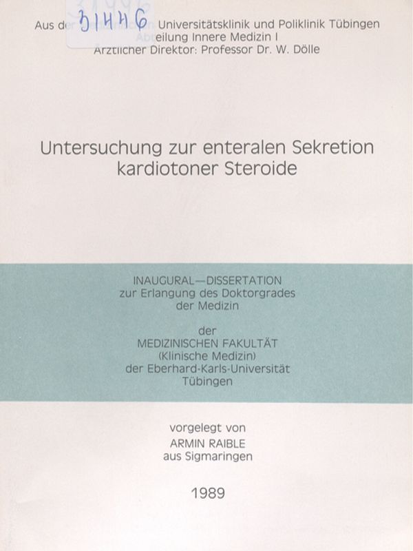 Untersuchung zur enteralen Sekretion kardiotoner Steroide