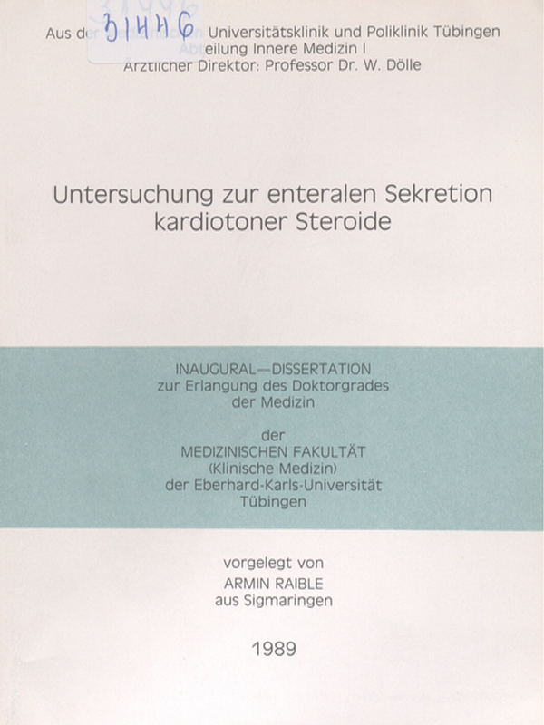 Untersuchung zur enteralen Sekretion kardiotoner Steroide