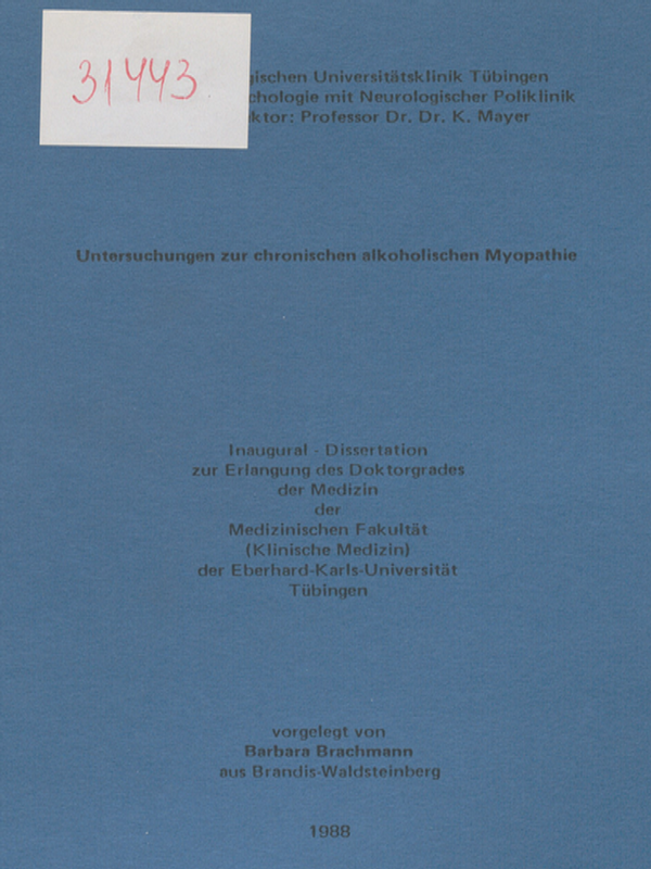 Untersuchungen zur chronischen alkoholischen Myopathie