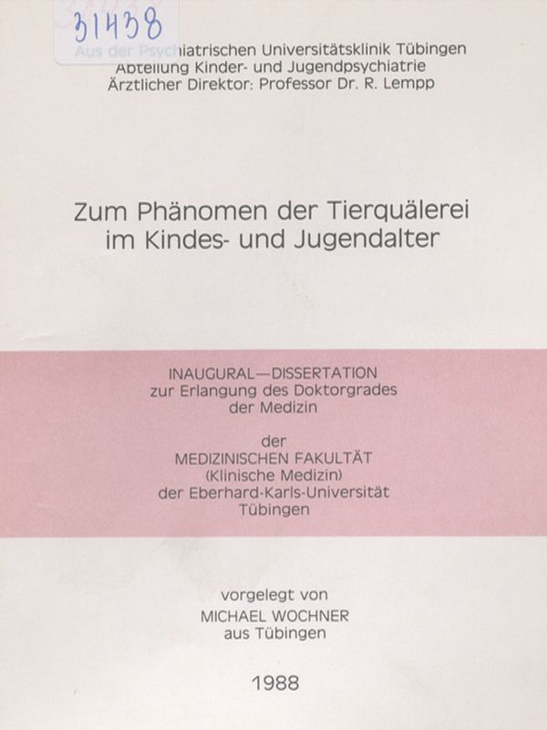 Zum Phanomen der Tierqualerei im Kindes- und Jugendalter