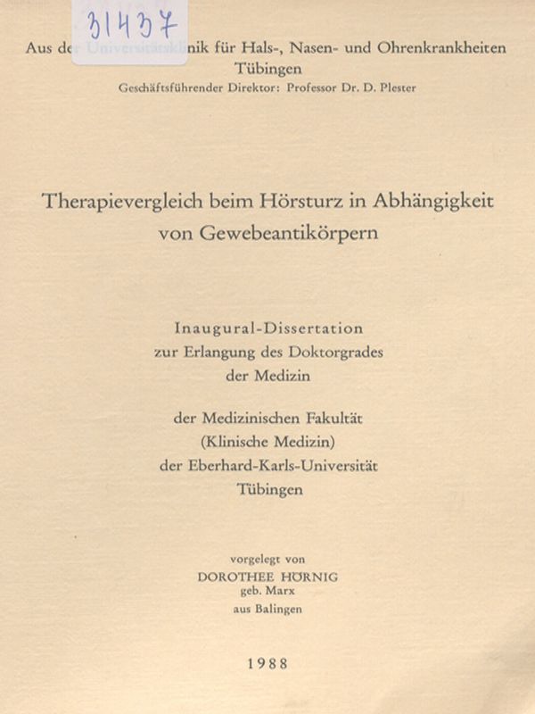 Therapievergleich beim Horsturz in Abhangigkeit von Gewebeantikorpern