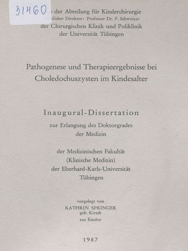 Pathogenese und Therapieergebnisse bei Choledochuszysten im Kindesalter