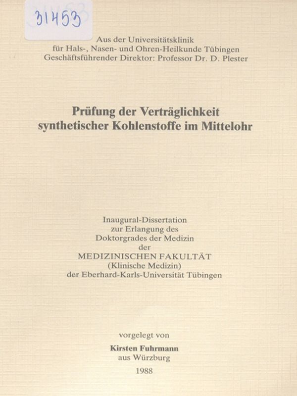 Prufung der Vertraglichkeit synthetischer Kohlenstoffe im Mittelohr