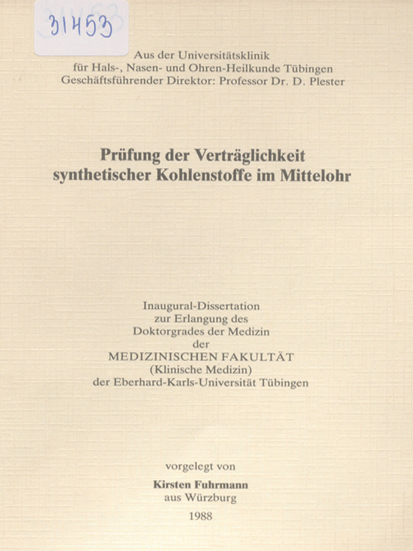 Prufung der Vertraglichkeit synthetischer Kohlenstoffe im Mittelohr