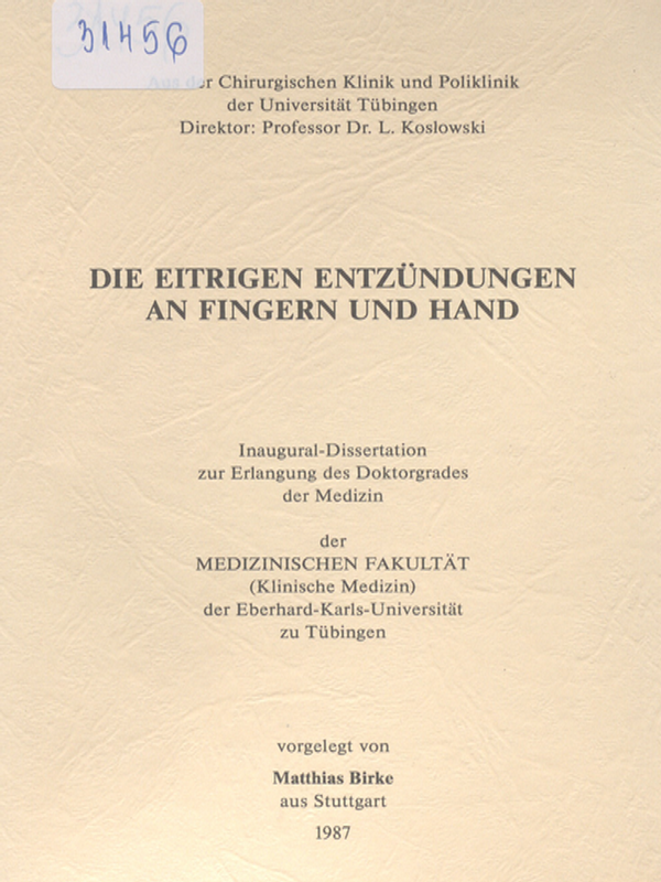 Die eitrigen Entzundungen an Fingern und Hand
