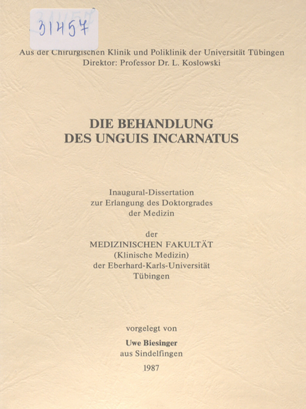 Die Behandlung des Unguis incarnatus