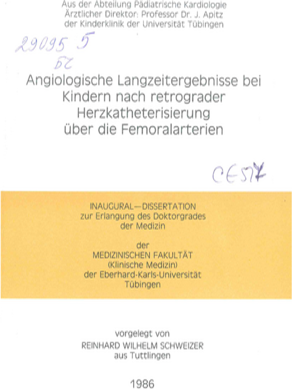 Angiologische Langzeitergebnisse bei Kinder nach retrograder Herzkattheterisierung uber die Femoralarterien