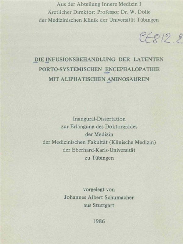 Die Infusionsbehandlung der latenten porto-systemischen Encephalopathie mit aliphatischen Aminosauren