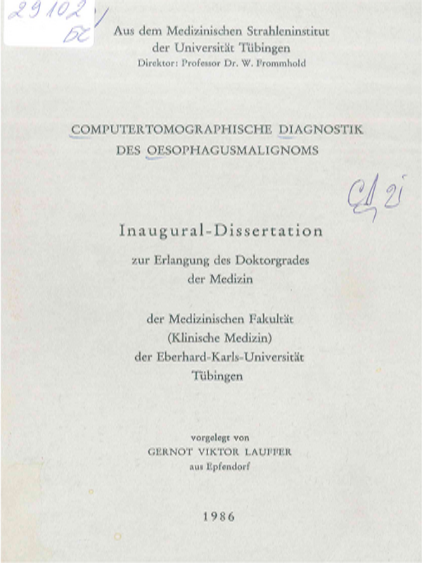 Computertomographische Diagnostik des Oesophagusmalignoms