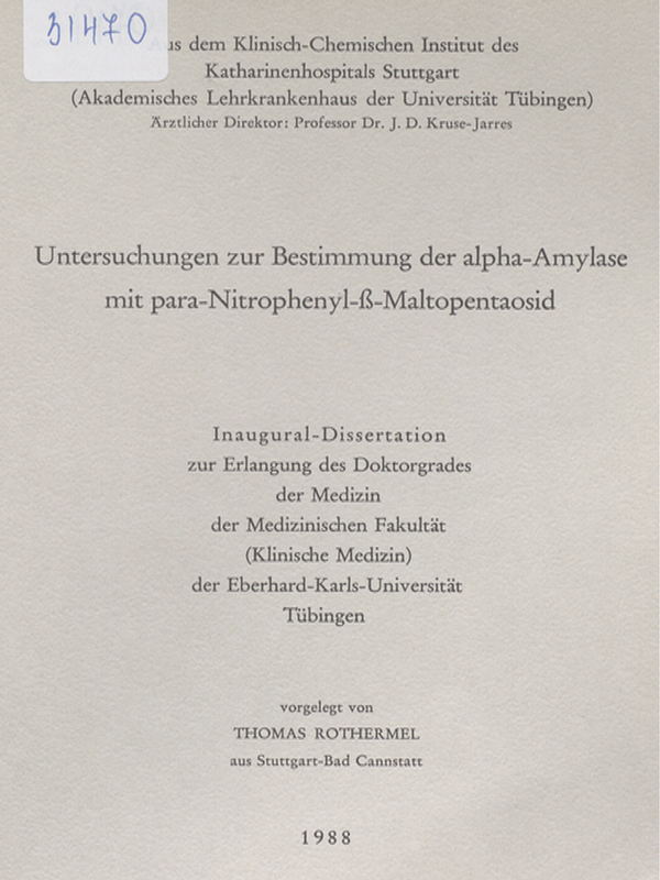 Untersuchungen zur Bestimmung der alpha-Amylase mit para-Nitrophenyl-[beta]-Maltopentaosid