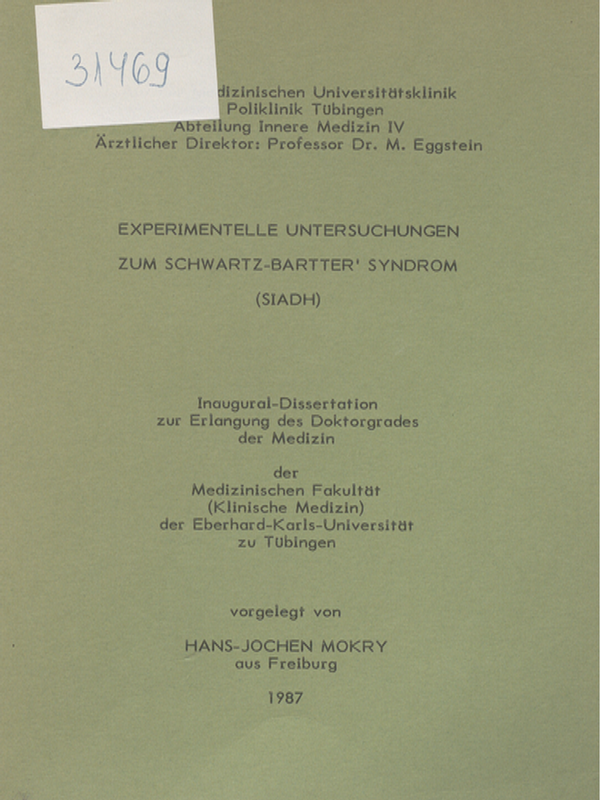 Experimentelle Untersuchungen zum Schwartz-Bartter` Syndrom (SIADH)