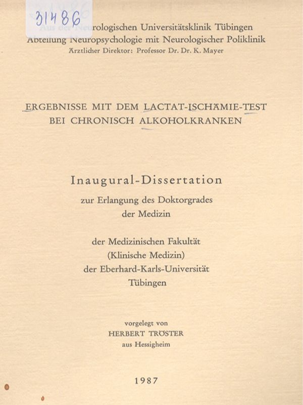 Ergebnisse mit dem Lactat-Ischamie-Test bei chronisch Alkoholkranken