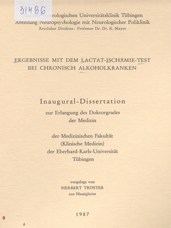 Ergebnisse mit dem Lactat-Ischamie-Test bei chronisch Alkoholkranken