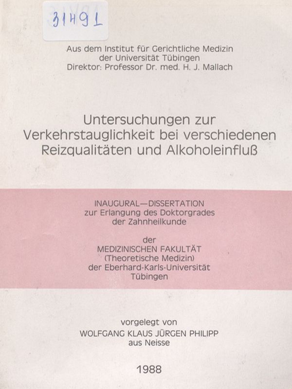 Untersuchungen zur Verkehrstauglichkeit bei verschiedenen Reizqualitaten und Alkoholeinfluss