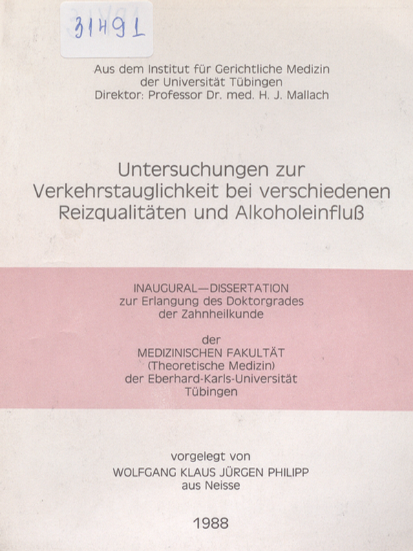Untersuchungen zur Verkehrstauglichkeit bei verschiedenen Reizqualitaten und Alkoholeinfluss