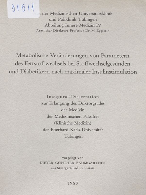 Metabolische Veranderungen von Parametern des Fettstoffwechsels bei Stoffwechselgesunden und Diabetikern nach maximaler Insulinstimulation