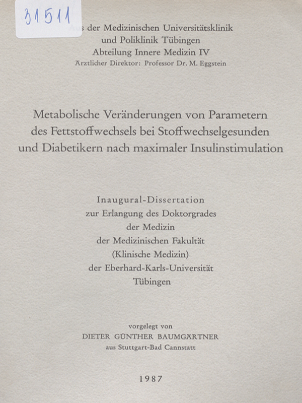 Metabolische Veranderungen von Parametern des Fettstoffwechsels bei Stoffwechselgesunden und Diabetikern nach maximaler Insulinstimulation