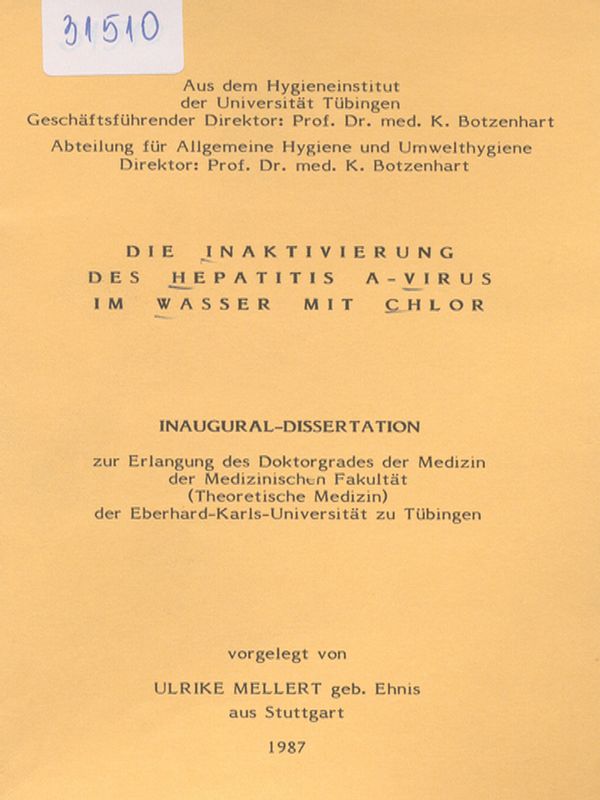 Die Inaktivierung des Hepatitis A - virus im Wasser mit Chlor