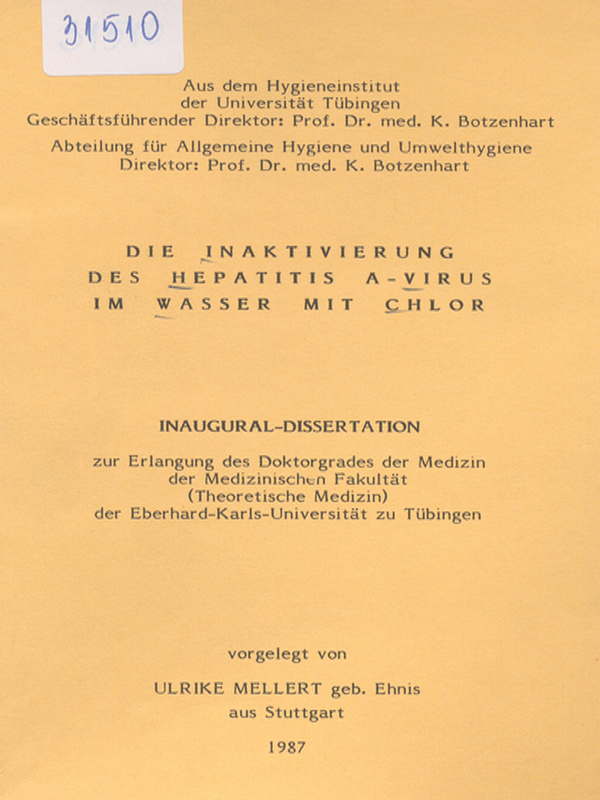 Die Inaktivierung des Hepatitis A - virus im Wasser mit Chlor
