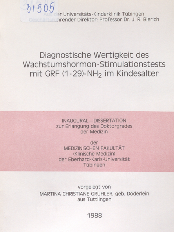 Diagnostische Wertigkeit des Wachstumshormon - Stimulationstest mit GRF (1-29)-NH2 im Kindesalter