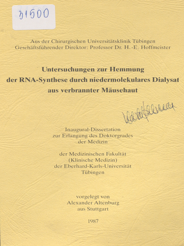 Untersuchungen zur Hemmung der RNA-Synthese durch niedermolekulares Dialysat aus verbrannter Mausehaut