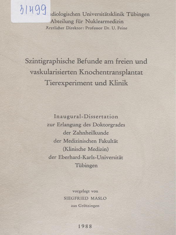 Szintigraphische Befunde am freien und vaskularisierten Knochentransplantat : Tierexperiment und Klinik