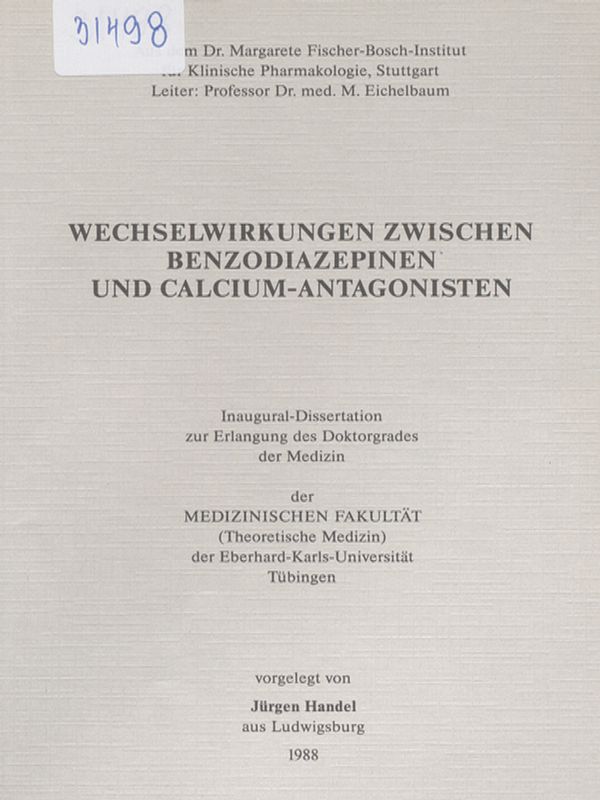 Wechselwirkungen zwischen Benzodiazepinen und Calcium-Antagonisten