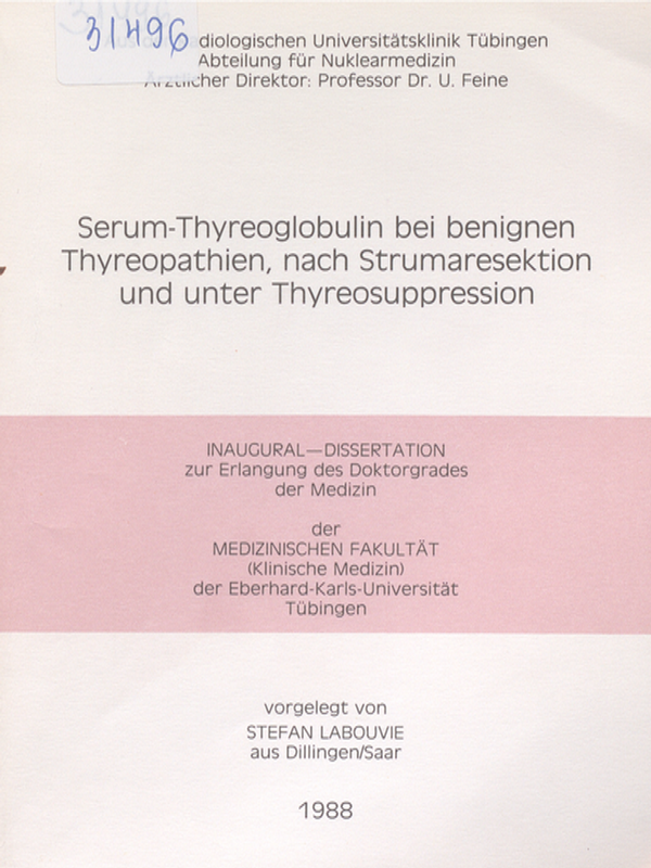 Serum-Thyreoglobulin bei benignen Thyreopathien, nach Strumaresektion und unter Thyreosuppression