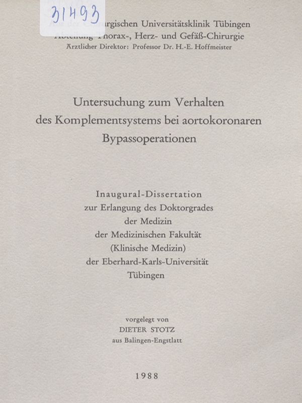 Untersuchung zum Verhalten des Komplementsystems bei aortokoronaren Bypassoperationen