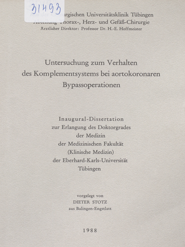 Untersuchung zum Verhalten des Komplementsystems bei aortokoronaren Bypassoperationen