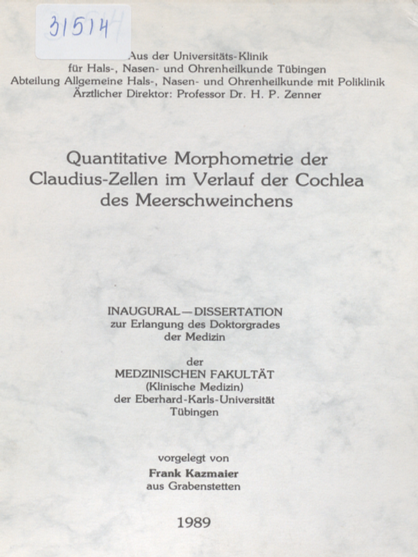 Quantitative Morphometrie der Claudius-Zellen im Verlauf der Cochlea des Meerschweinchens