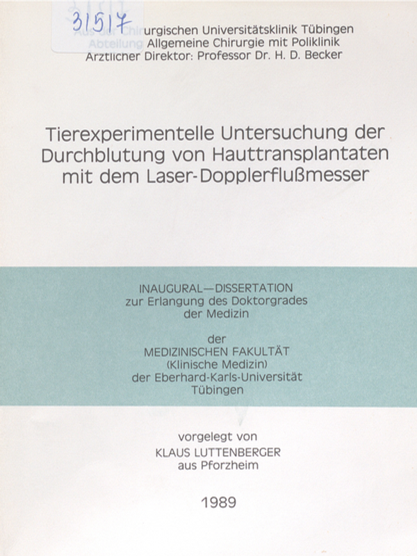 Tierexperimentelle Untersuchung der Durchblutung von Hauttransplantaten mit dem Laser-Dopplerflussmesser