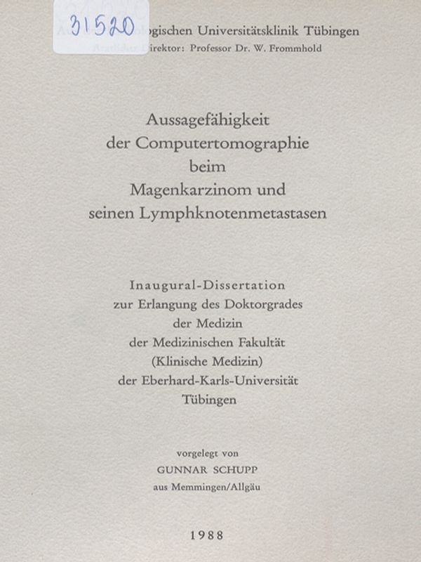 Aussagefahigkeit der Computertomographie beim Magenkarzinom und seinen Lymphknotenmetastasen