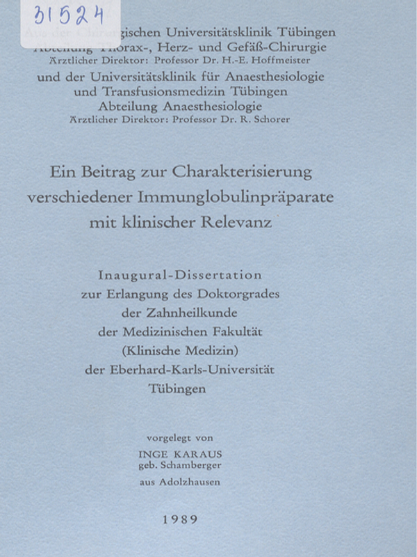 Ein Beitrag zur Charakterisierung verschiedener Immunglobulinpraparate mit klinischer Relevanz