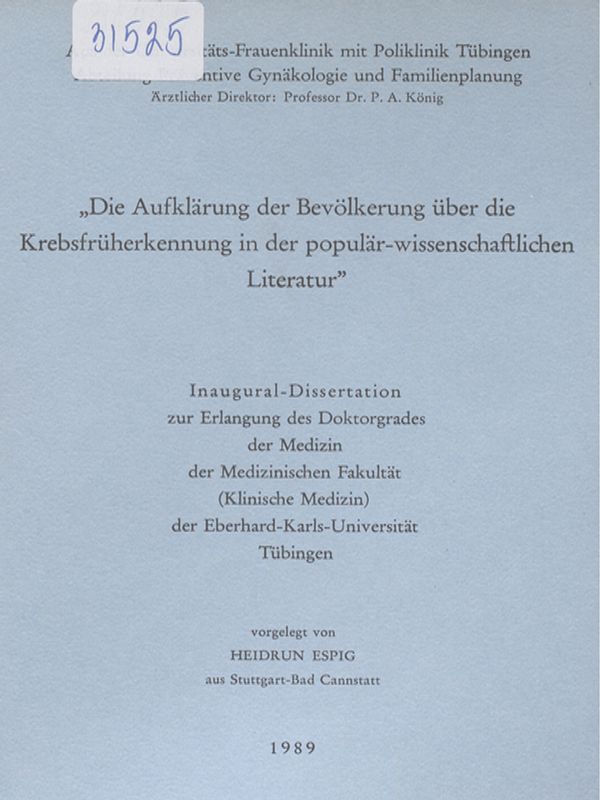 Die Aufklarung der Bevolkerung uber die Krebsfruherkennung in der popular-wissenschaftlichen Literatur